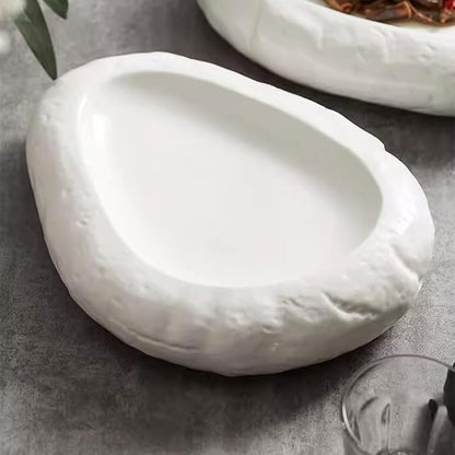 SONGCHAO Party Supplies Ceramic Stone Pattern Salad Plate Irregular Dinner Plate Home Shallow Plate Hotel Restaurant Appetizer Plate Party Plates