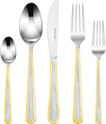 Venezia Collection 45 Piece Gold Flatware Serving Set for 8, Luxury Dining Silverware Cutlery Service, 24 Kt 18/10 Premium Surgical Stainless Steel Hostess Set