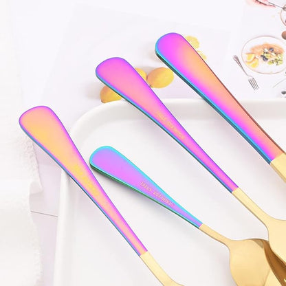 Dinner Knives 6 Pcs - 9.0In Stainless Steel Shiny Gold Table Knife with Rainbow Handle - Heavy Duty Spreader Knife Flatware Utensils for Dessert Meat - Mirror Finish