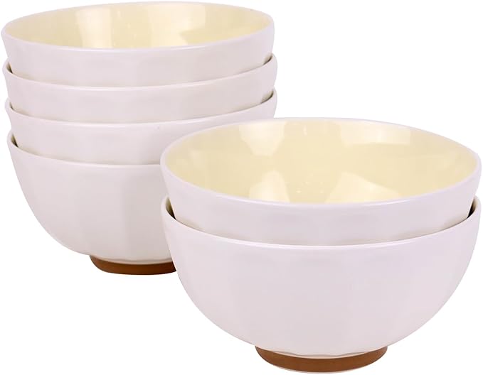6-Piece Pasta Bowls 24 oz, Yellow Porcelain 6 inch, Microwave Oven Dishwasher Safe Scratch Resistant