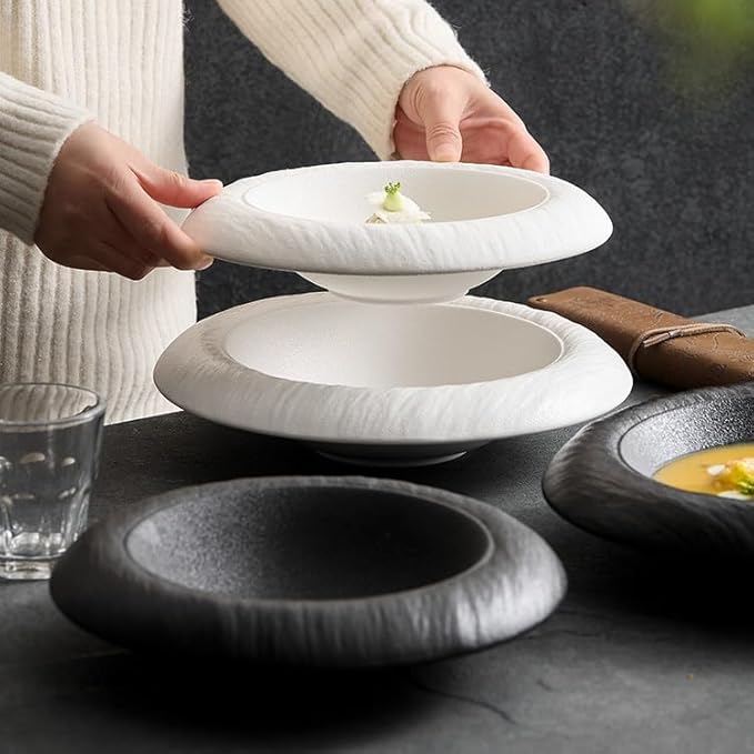 Kitchen Plates 9-inch Cooking Bowl Straw Hat Ceramic Plate Western Food Simple Salad Home Appetizer Dessert Cake Tableware Restaurant Plates(B,9 in)