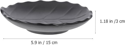 Creative Leaf-pattern Snack Plate, Black Salad and Dessert Dish, 7-inch Ceramic Appetizer Plate for Household Kitchen and Party Serving