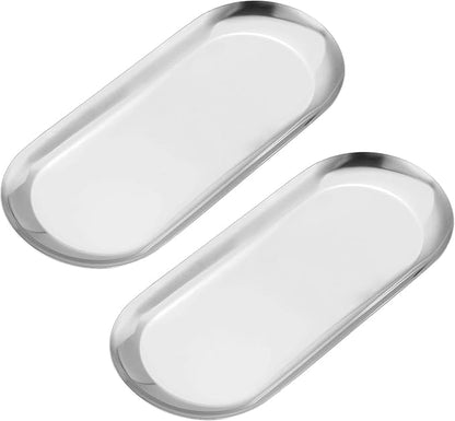 uxcell 2pcs Stainless Steel Decorative Trays, Bathroom Trays, Makeup Cosmetic Trays, Small Serving Trays for Candles Dessert Tray(Silver, 9 x 3.5 Inch)