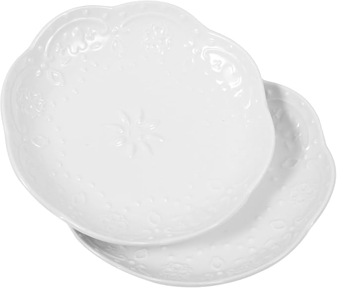 2pcs Elegant Ceramic Sauce Dipping Bowls Multipurpose Appetizer Plates with Embossed Floral Design for Home Restaurant Catering Events