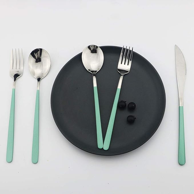 JASHII Flatware Set - SUS304 Stainless Steel Silverware, 20-Piece Cutlery Set, Mirror Polish, Fit for Kitchen, Hotel, Restaurant Tableware (Green)
