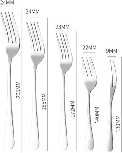 HornTide 6-Piece Dessert Forks Set 3 Tines Fruit Salad Fork Flatware Stainless Steel Mirror Polishing 5.5-Inch 14cm