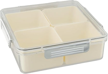 Divided Serving Tray with Lid, 45 Compartments Snack Box for Candy, Nuts, Cookies, Fruit, ABS Plastic, Portable for Picnics and Parties(Milk silver-square)
