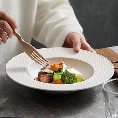 Kitchen Plates 9.75-inch White And Black Straw Hat Plate Appetizer Household Deep Soup Ceramic Western Salad Pasta Japanese Restaurant Plates(A)
