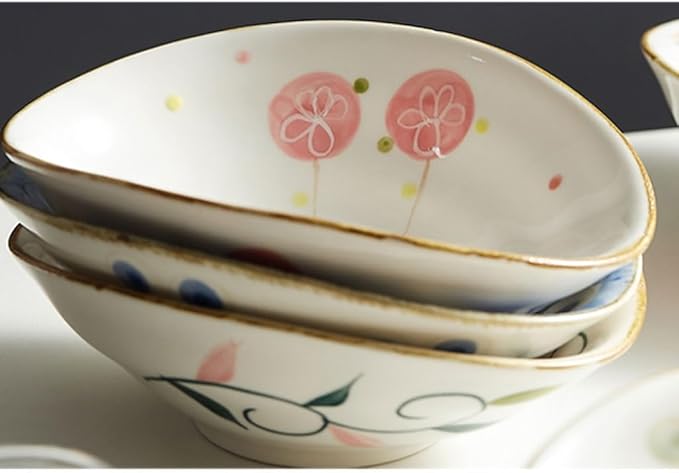 Dessert Plates Seasoning Dipping Side Dish Bowl Japanese Style Particularly Beautiful Salad Dessert Bowl Ceramic Restaurant Hotel Tableware Appetizer Plates Snack Tray(D)