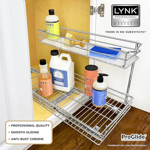 Pull Out Under Sink Kitchen Cabinet Organizer (11.5"W x 21"D Chrome)