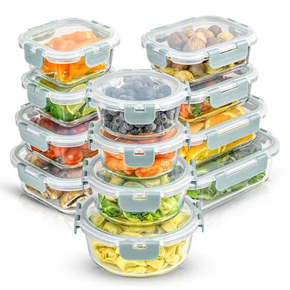24pc Borosilicate Glass Storage Containers with Lids (Color Powder Blue)