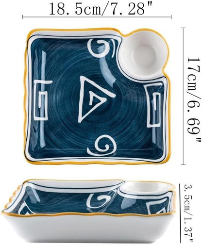 Multi Purpose Appetizer Ceramic Tray Vinegar Bowl Elegant Sushi Cookie Serving Dishes Dipping Sauce Plate for Dumplings French Fries Snacks Homes Restaurants Design Sense Souvenirs