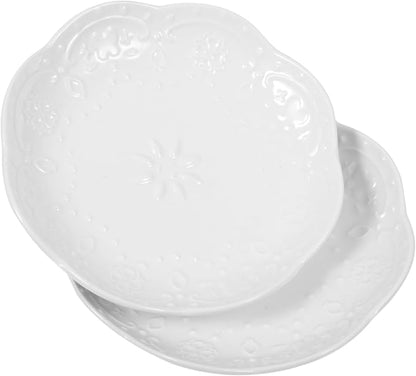 2pcs Ceramic Dipping Sauce Plates Versatile Appetizer and Dessert Bowls for Condiments Fruits Nuts Elegant White Floral Design for Home Restaurants and Gifts