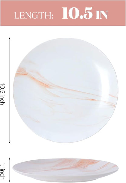 bestone Dinner Plates, 10.5 Inch Plates Set of 6, Porcelain Round Dessert Salad Dinner Plates, Serving Dishes for Kitchen, Dishwasher, Microwave, Freezer, Oven Safe, Marble Orange