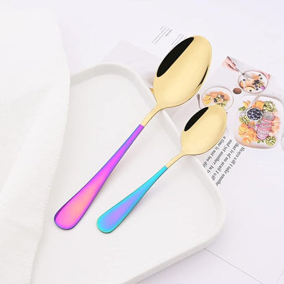 Gold Silverware Set with Shiny Rainbow Handle - 24 Pcs Flatware Cutlery Set for 6 - Spoons Forks Knifes Utensils Tableware Set for Home & Wedding - Mirror Polished and Dishwasher Safe