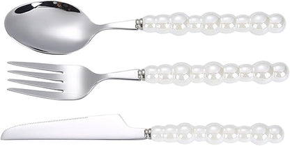 Silverware Set, Spoon and Fork Set Flatware Set Stainless Steel Cutlery Set with Ceramic Pearl Handles for Home Restaurant Hotel