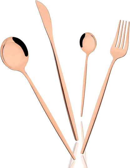 32 Piece Basic Silverware Set, 100% Stainless Steel Tableware Kitchen Silverware Ideal For Wedding/Party/Restaurant/Home, Service For 8, Mirror Stain - Rose Gold