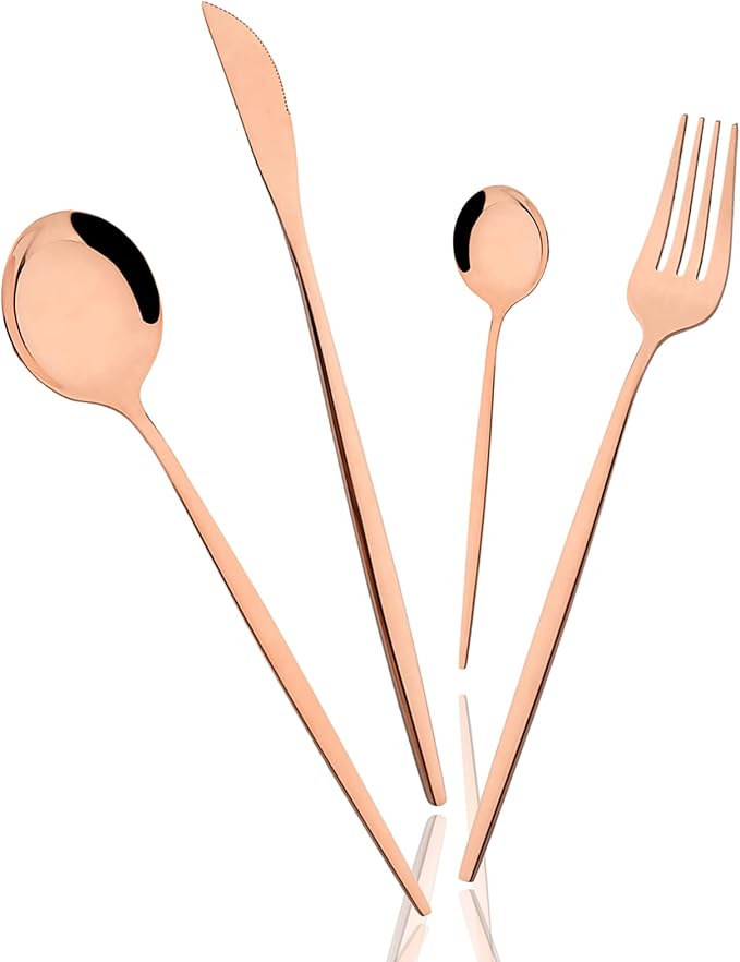 32 Piece Basic Silverware Set, 100% Stainless Steel Tableware Kitchen Silverware Ideal For Wedding/Party/Restaurant/Home, Service For 8, Mirror Stain - Rose Gold