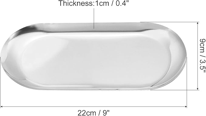 uxcell 2pcs Stainless Steel Decorative Trays, Bathroom Trays, Makeup Cosmetic Trays, Small Serving Trays for Candles Dessert Tray(Silver, 9 x 3.5 Inch)