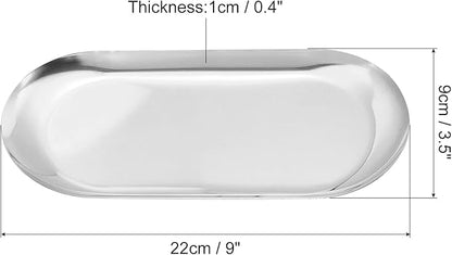uxcell 2pcs Stainless Steel Decorative Trays, Bathroom Trays, Makeup Cosmetic Trays, Small Serving Trays for Candles Dessert Tray(Silver, 9 x 3.5 Inch)
