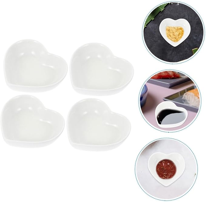 Garneck 4pcs Heart Shaped Ceramic Dipping Sauce Dish Appetizer Plates for Soy Sauce Condiments and Seasoning for Home Dining and Parties