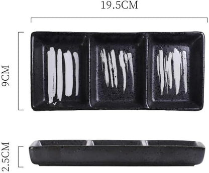 Appetizer Plates Appetizer Serving Trays Snack Dishes, Ceramic Dip Bowl Rectangular Divided Sauce Dishes for Condiment