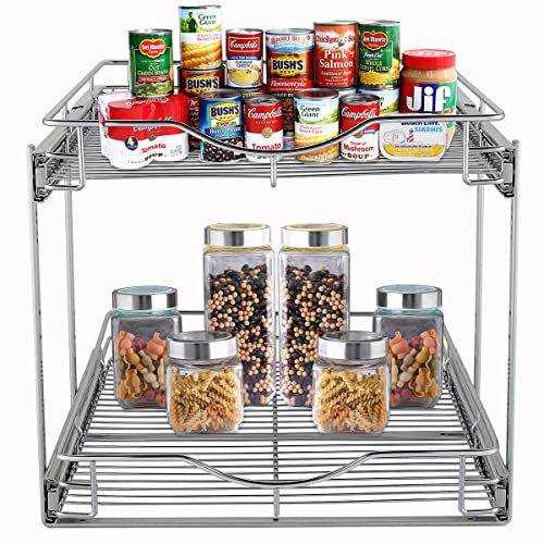 2 Tier Pull Out Cabinet Organizer (Chrome / 11" W X 21" D)