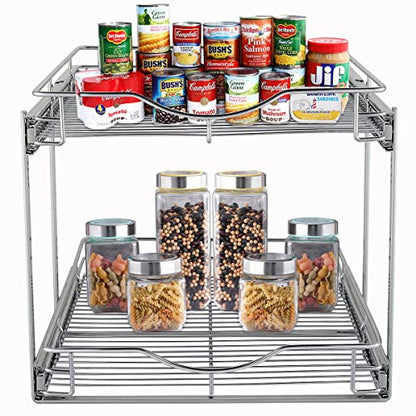 2 Tier Pull Out Cabinet Organizer (Chrome / 11" W X 21" D)