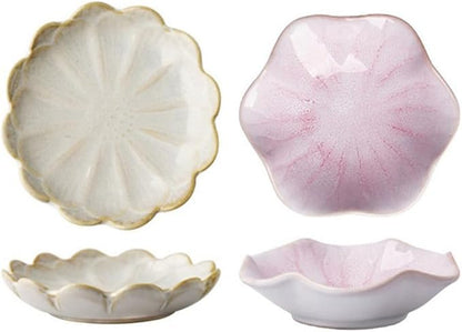 Leadigol 2pcs Sakura Shaped Ceramics Seasoning Dishes, Ketchup Appetizer Plates Vinegar Spice Salad Soy Sushi Seasoning Dipping Bowls Ceramics Plate