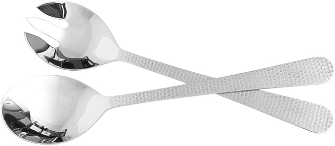 Home Basics 2 Piece Stainless Steel Hosting Serving Set with Hammered Finish Handles, Silver (2)