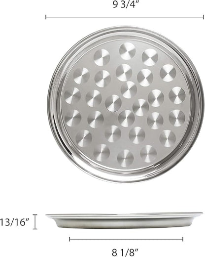 10" Stainless Steel Round Tray with Swirl Pattern Serving Display Tray with Narrow Rim