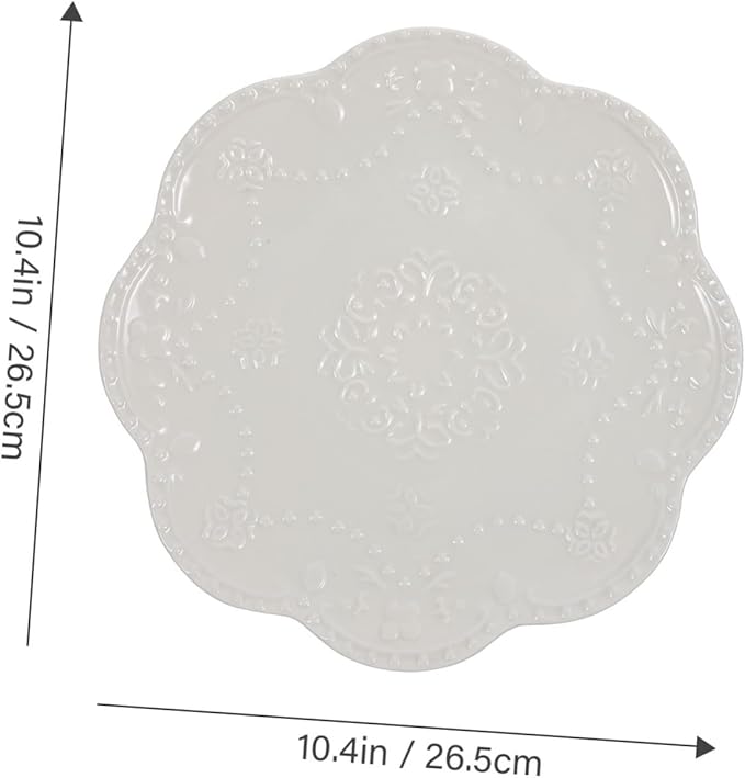 PRETYZOOM Embossed Lace Decorative Plates Ceramic Tea Dessert Plates Multi-function Serving Trays for Home Restaurant