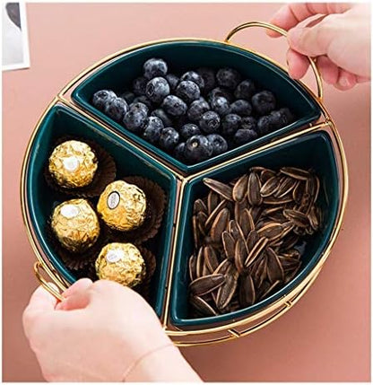 Ceramic Dinner & Appetizer Plates Set - Versatile Fruit Platter & Dried Fruit Tray for Living Room Snacks, Stylish Grid Bowl Set with Shelf - Perfect for Entertaining