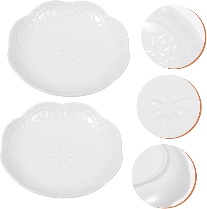 2pcs Elegant Ceramic Sauce Dipping Bowls Multipurpose Appetizer Plates with Embossed Floral Design for Home Restaurant Catering Events