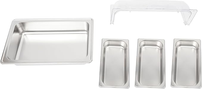 3 Pan Stainless Steel Food Serving Tray, Countertop Food Serving Display Container with Clear Roll Top Cover & Buckles, Buffet Food Display Container for Buffets, Parties, Hotels, Weddings