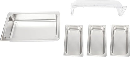 3 Pan Stainless Steel Food Serving Tray, Countertop Food Serving Display Container with Clear Roll Top Cover & Buckles, Buffet Food Display Container for Buffets, Parties, Hotels, Weddings