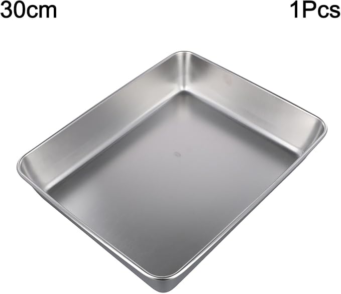 Stainless Steel Serving Tray with Deep Edges, Rectangular Food Platter for Kitchen, Camping, Picnics, School Cafeteria, Dishwasher Safe, Silver(30 * 25 * 5.5)