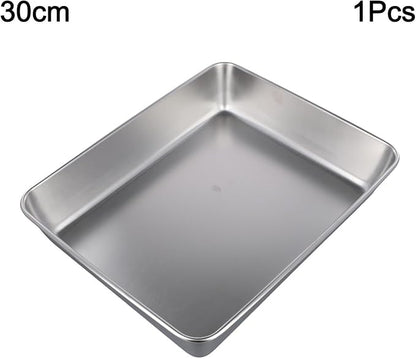 Stainless Steel Serving Tray with Deep Edges, Rectangular Food Platter for Kitchen, Camping, Picnics, School Cafeteria, Dishwasher Safe, Silver(30 * 25 * 5.5)