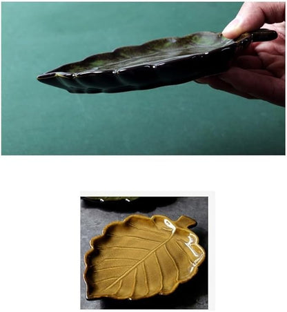 FAREWELL Dipping Bowls Snack Plate Appetizer Ceramic Plate Unique Condiment Plate Snack Plate Leaf-Shaped Small Plate Fruit Dessert Plate 5pc Appetizer Bowls (Color : A)