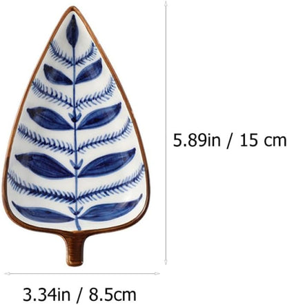 Happyyami 3pcs Ceramic Snack Plates Set, Hand-painted Japanese Style Appetizer Dishes with Leaf and Watergrass Patterns, Small Serving Trays for Sauce, Fruit, and Dessert Random Color