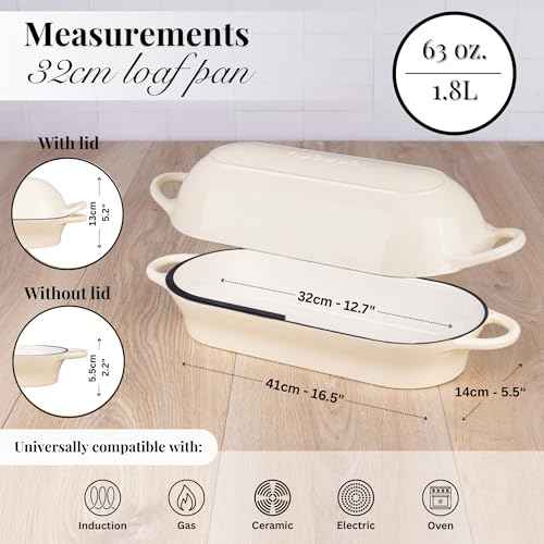 Enamelled Cast Iron Bread Loaf Pot (34cm x 16cm / Cream)