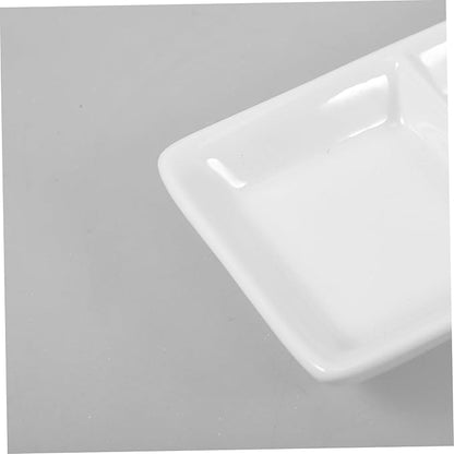 5-Inch Pure White Ceramic Appetizer Serving Tray Divided Sauce Dishes for Snacks Soy Sauce Dish for Dipping and Spice 2-Compartment Design
