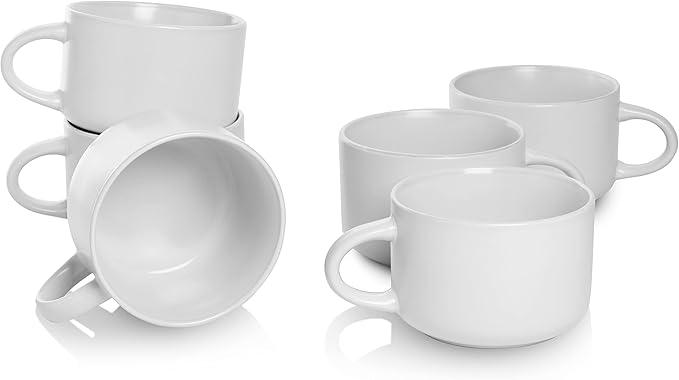 10 Strawberry Street Wazee Matte 4.75"/22 oz Oversized Mug, Set of 6, White