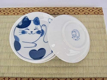 MINO WARE Japanese Small Plate Set Ceramic Cute Cats Design Appetizer Dessert Sushi Sauce Dishes, 3.94 x 0.8 Inches, Set of 4