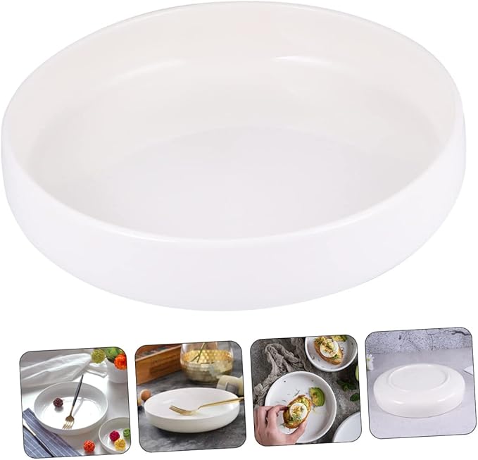 Healifty Ceramic Food Plate Convenient Multi Function Dish for Western Cuisine for Appetizers Desserts and Steaks Elegant Tableware for Home Restaurants and Parties Bright White Design