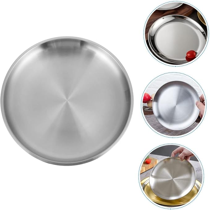ABOOFAN 1Pc Thickened Round Stainless Steel Tray for Food Serving Stylish Fruit and Cake Plate Round Plate for Home Restaurant and Bakery Use