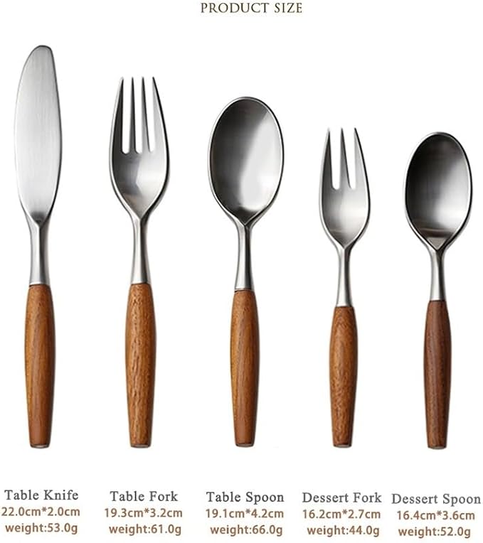 Silverware Flatware Cutlery Set, 5/20/30/40 Pieces Wooden Handle 304 Stainless Steel Table Knives, Forks And Spoons, Home Tableware, Restaurant Tableware(40 Pieces for 8)