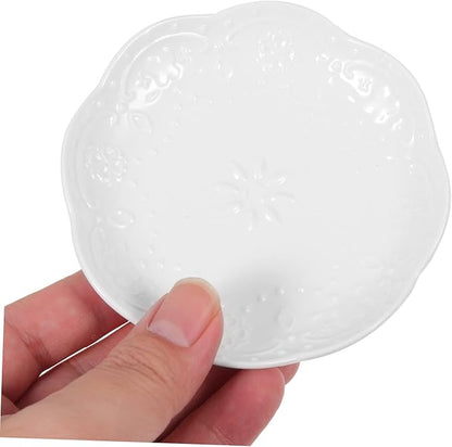 Cabilock 2sets Decorative Ceramic Dipping Bowls with Modern Embossed Design Convenient Sauce Plates for Appetizers and Snacks Dishwasher and Microwave Safe Compact 2pcs*2