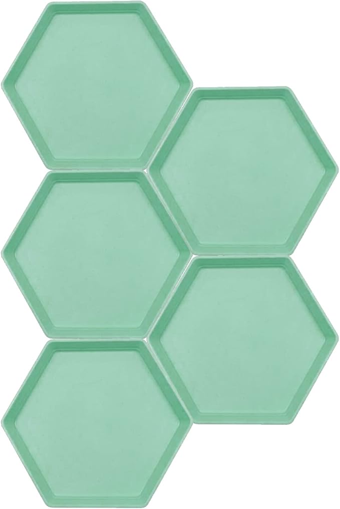 Incauca 5 Pack 6 Inch Lightweight Mini Wheat Straw Plates, Reusable Hexagon Dessert Plates, Small Saucers Plates, Plastic Side Dish Plates for Serving Snack Appetizer Salad Fruit, Green