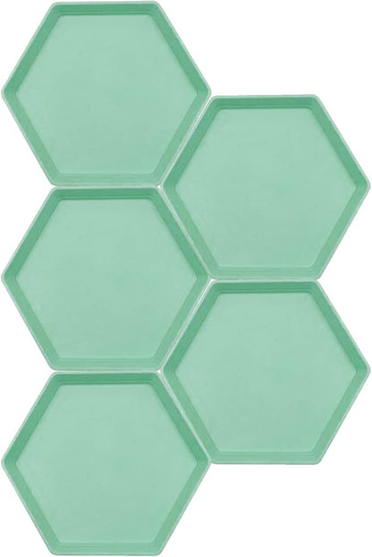 Incauca 5 Pack 6 Inch Lightweight Mini Wheat Straw Plates, Reusable Hexagon Dessert Plates, Small Saucers Plates, Plastic Side Dish Plates for Serving Snack Appetizer Salad Fruit, Green